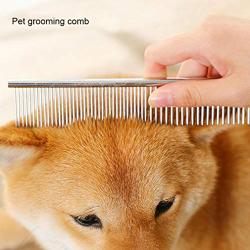 FFTONG Pet Steel Comb with Rounded Ends Stainless Steel Teeth,metal Cat Dog Comb for Removing Tangles and Knots,Poodle Grooming Deshedding Tool, 7 1/2-inch L