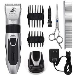 Dog Grooming Clippers - Cordless Quiet Pet Hair Clippers Trimmer Rechargeable with Stainless Steel Blades Dog Comb Shears Best Professional Hair Clipper Set for Dogs Cats Pets Long Short Hair
