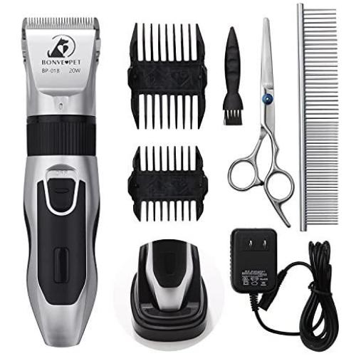 Dog Grooming Clippers - Cordless Quiet Pet Hair Clippers Trimmer Rechargeable with Stainless Steel Blades Dog Comb Shears Best Professional Hair Clipper Set for Dogs Cats Pets Long Short Hair