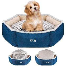 KROSER Dog & Cat Bed 22'' Stylish Pet Bed with Reversible Pillow (Warm and Cool) Non-Slip Waterproof Bottom Soft Calming Bed Machine Washable and Removable Covers Sleeping Bed for Small Dogs and Cats