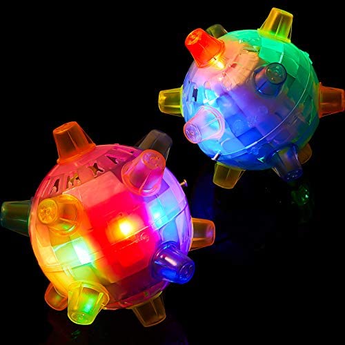 2 Pieces Dog Flashing Jumping Ball Jumping Activation Balls Colorful Pet Creative Flashing Dancing Ball with LED Light and Music Flashing Dog Toy for Indoor and Outdoor Garden, Pink and Blue