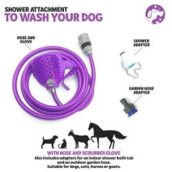 Poodlie Shower Attachment to Wash Your Dog - with Hose and Scrubber Glove - Indoor and Outdoor Adapters - Shower Sprayer for Pet and Horse Grooming