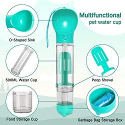Esing Dog Water Bottle for Walking,Portable Puppy Drink Cup,17oz Pet Travel Water Bowl Dispenser with Food Containers&Garbage Bags
