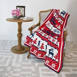 Blueberry Pet Super Soft Cozy Ugly Christmas Reindeer Knitted Throw Blanket, 50” x 60”, Tango Red & Navy Blue