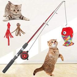 ocijf179 Cat Teaser Pet Cat Kitten Teaser Plush Fish Octopus Retractable Rod Fishing Pole Catnip Toy - Octopus##