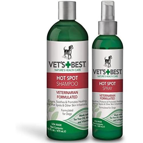 Vets Best Hot Spot Itch Relief Dog Shampoo, 16 ounce and Hot Spot Itch Relief Spray for Dogs, 8 ounce