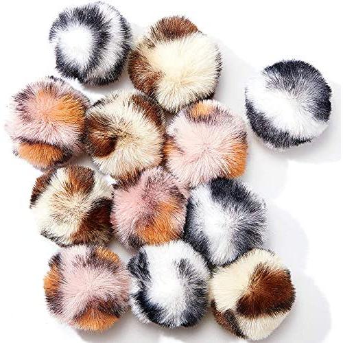 12 Pieces Large Plush Soft Artificial Fur Patch Puff Pom Balls Cat Toy Catnip Toy Balls, 2 Inches