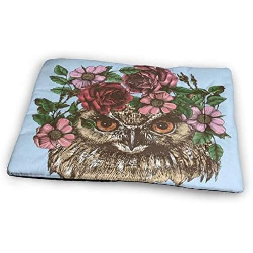 Extra Large Dog Pet Bed Pad Funny Hippie Eagle Owl Roses Wreath Bird Animals Fleece Dog Bed Mattress For Large Dogs Cats Pig Non-Slip Waterproof Pet Mat Dog Pads For Cars, Dog Crate Kennel, Rectangle