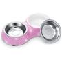 SAVORI Small Cat Bowls Pink, 320ML Handmade Bling Rhinestones Stainless Steel Pet Bowls Removable Double Food Water Feeder for Puppy Cats Dogs