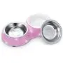 SAVORI Small Cat Bowls Pink, 320ML Handmade Bling Rhinestones Stainless Steel Pet Bowls Removable Double Food Water Feeder for Puppy Cats Dogs