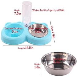 Creation Core Pet Slow Feeder Bowl with Automatic Water Dispenser and Stainless Steel Bowl for Small Medium Dogs Cats, Blue