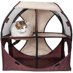 PET LIFE Kitty-Play Collapsible Travel Interactive Kitty Cat Tree Maze House Lounger Tunnel Lounge, One Size, Brown and Khaki