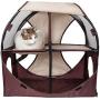 PET LIFE Kitty-Play Collapsible Travel Interactive Kitty Cat Tree Maze House Lounger Tunnel Lounge, One Size, Brown and Khaki
