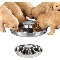 YUNDING 2 Puppy Stainless Steel Dog Bowl Easy Clean Water Food Pet Bowl Safe Durable Silver Dog Dish, for Small Medium Large Dogs/1200 Ml(Size:S)