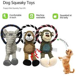Newthinking 3 Pack Squeaky Dog Toys Set, Interactive Dog Chew Toys with Cotton Rope, Stuffed and Plush Chew Toys for Puppy Small Medium Dogs Aggressive Chewers