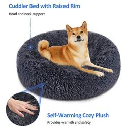 FOCUSPET Dog Bed Cat Bed Donut, Pet Bed Faux Fur Cuddler Round Comfortable for Small Medium Large Dogs Ultra Soft Calming Bed Self Warming Indoor Sleeping Bed Multiple Sizes (20/24/32/40/46)