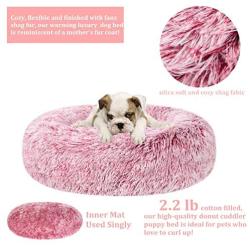 Poohoo 2 Pack Step-in Double Layers Mesh Dog Vest Harness Adjustable for Small Medium Dogs (L(Chest:19.2''-21.7''), Beige and Pink), Calming Faux Fur Donut Cuddler Dog Bed