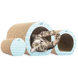 All for Paws 3 in 1 Cat Cave Scratcher Cardboard, Durable Cat Lounger Scratching Post Tunnel for Indoor Cats