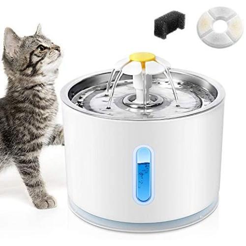 Rxan Cat Water Fountain Stainless Steel Top 2.4L Automatic Electric Pet Water Fountain Cat/Dog Drinking Dispenser with Filter