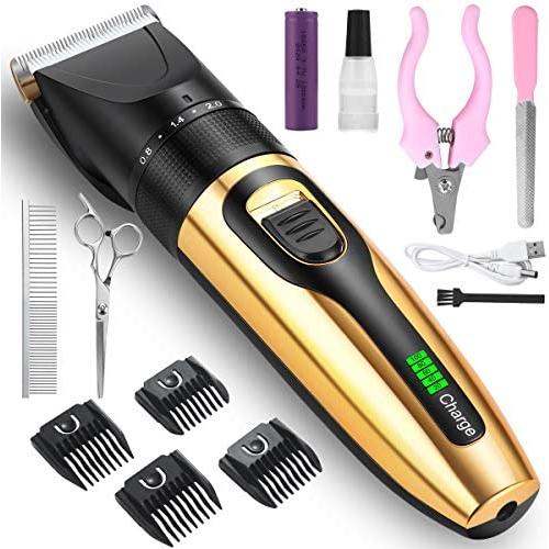 Dog Shaver Clippers Grooming Kit, Professional Electric Pet Clipper with LED Display 5-Speed Low Noise Rechargeable Cordless Pet Hair Trimmer for Small Medium Large Dogs & Cats
