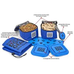 Dog Travel Food Set For Small Dogs (Blue) - 7pk Including Collapsible Bowls, Carriers, Scooper, Place Mat, Bag
