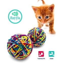 Pet Craft Supply Yowlin Yarn - Multi Color Yarn Balls with Rattle Cat Toys