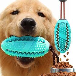 Emoly Upgraded Dog Treat Toy Food Dispensing Training Ball, Tooth Cleaning Chew Toy for Small Medium Dogs IQ Interactive Puppy Depressing Toys, Pet Bad Breath Cleaning Toy - Lake Blue