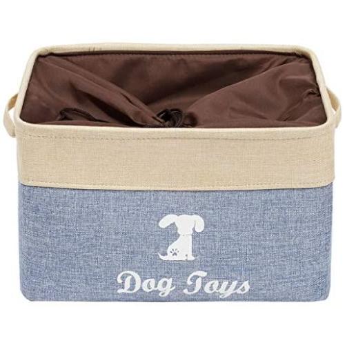 Brabtod Large Canvas Doggie Toy Bin Dog Toy Storage Basket Box with Handles and Drawstring Closure - Idea for Organizing Pet Toys, Blankets, Leashes, Towel, Coats, Diaper