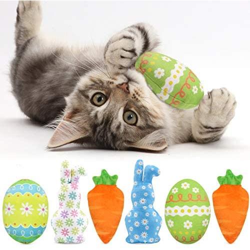 CiyvoLyeen Easter Spring Cat Catnip Kitten Chew Bite Toys Interactive Pillows Teeth Plush Plaything for Cat Gift Cat Lover Funny Pets Supplies Set of 6