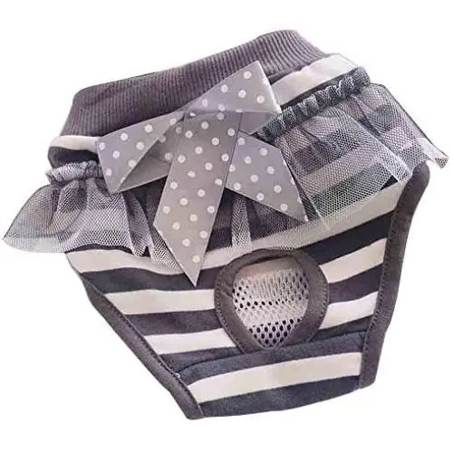 Pet Diaper, Female Dog Sanitary Pants Cotton Washable Reusable Physiological Pants for Puppy Small Dog Cat (XL, Grey)