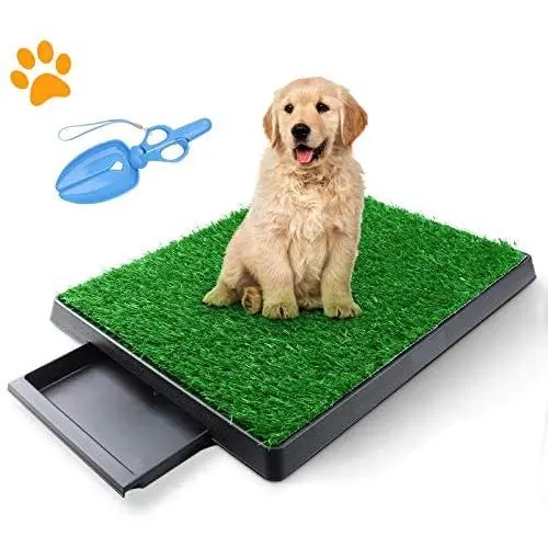 TSIANHUZY Dog Grass Pad with Tray, Artificial Turf Dog Grass Pee Pad Potty Training for Indoor Outdoor Use, Washable Replacement Potty Mat for Puppy and Small Pet - with a Pet Poop Pick-up Tool