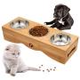 Raised Pet Bowls Elevated Pet Feeder Bowl Dog Cat Feeder Bowls Bamboo Cat Bowl Stand Holder with Stand and 3 Stainless Bowls for Small Dog Cat