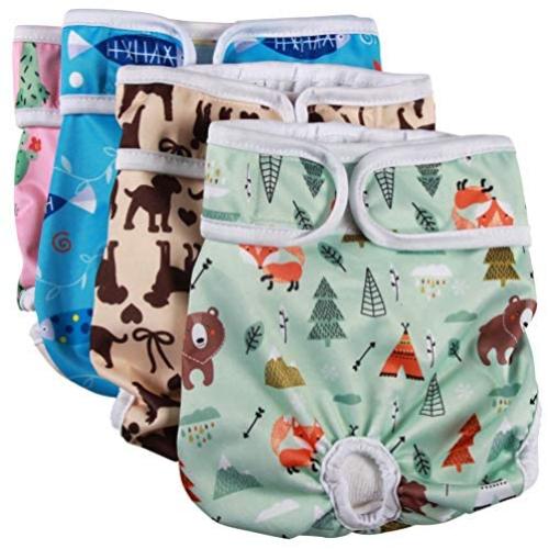 vecomfy Washable Dog Diapers Female for Small Dogs,(4 Pack) Premium Reusable Leakproof Large Doggie Nappies,L