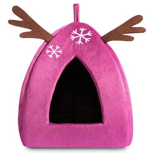 Hollypet Self-Warming 2 in 1 Foldable Comfortable Triangle Cute Pet Cat Bed Tent House