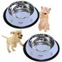 Set of 2 Etched Food Grade Stainless Steel Dog Bowls - 32oz Dry Weight - Dishwasher Safe - Bacteria & Rust Resistant - Non-Skid No-Tip Natural Rubber Base - Odor Free Alternative to Plastic
