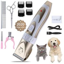 Deeto Dog Clippers, Upgraded Dog Grooming kit,Clippers Low Noise Dog Hair Trimmer with Comb Guides Rechargeable Cordless Pet Clippers for Cats, Dogs, Other Pets