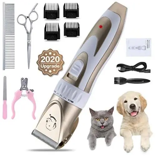 Deeto Dog Clippers, Upgraded Dog Grooming kit,Clippers Low Noise Dog Hair Trimmer with Comb Guides Rechargeable Cordless Pet Clippers for Cats, Dogs, Other Pets