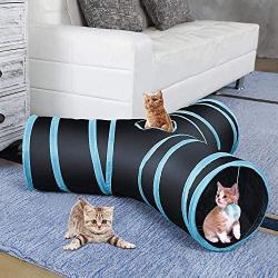 N/W Cat Tunnel, Collapsible Cat Toys, Tube Cat Toys 3 Way for Indoor & Outdoor Cats, Tunnel Bored Cat Pet Toys with Hanging Ball and 2 Pcs Mice Toys, for Cat, Puppy, Rabbit