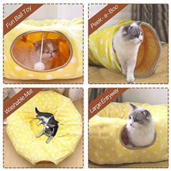 HOMEYA Cat Dog Tunnel Bed with Mat, Collapsible 3 Way Cat Tube Condo Play Toy with Peek Hole Fun Ball Indoor Outdoor Interactive Hideout Exercising House Toys for Valentine Pet Kittens Kitty Gifts