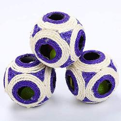 ocijf179 Cat Ball Toy Pet Cat Kitten Plastic Sisal Six-Hole Ball Fun Game Scratch Interactive Toys - Purple