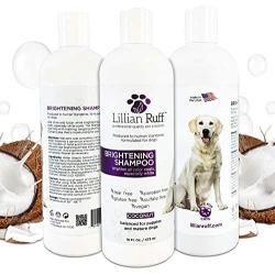 Lillian Ruff Brightening & Whitening Shampoo for Dogs – Tear Free Coconut Scent with Aloe for Dry & Sensitive Skin – Adds Shine & Luster to Coats