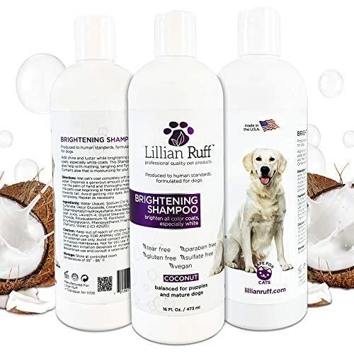 Lillian Ruff Brightening & Whitening Shampoo for Dogs – Tear Free Coconut Scent with Aloe for Dry & Sensitive Skin – Adds Shine & Luster to Coats