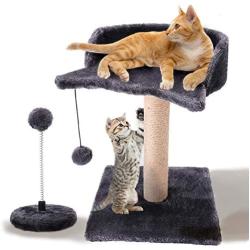 GiftParty Cat Scratching Post for Kitty, Natural Sisal Scratchers Post, Plush Platform and Hanging Toy Balls, Kittens & Cat Interactive Toys