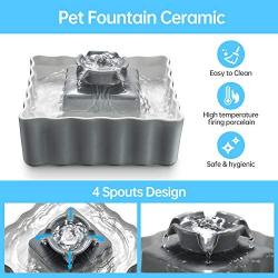 VinDox Ceramic Cat Fountain, 2.1L Pet Drinking Fountain for Cat and Dog, Cat Fountain Porcelain, Cat Water Dispenser with 3 Activated Carbon Filter and Sponge Foam Pre-Filter
