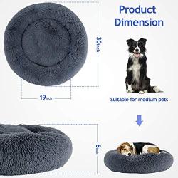 Dog Bed, Comfortable Round Donut Cuddler Pet Bed, Self-Warming Faux Fur Dog Cat Bed, Soft Plush Calming Bed for Small and Medium Dogs 30'' x 30'', Dark Grey