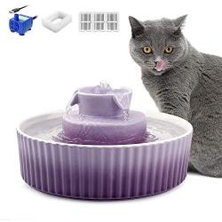 NautyPaws Cat Water Dispenser Ceramic, Cat Water Bowl Ceramic, 2.1L, Drinking Fountains Bowl for Cats and Dogs with Replacement Filters and Foam Purple