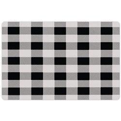 Lunarable Plaid Pet Mat for Food and Water, Monochrome Traditional Lumberjack Pattern Repating Checkered Squares Design, Non-Slip Rubber Mat for Dogs and Cats, 18'' X 12'', Cream Black