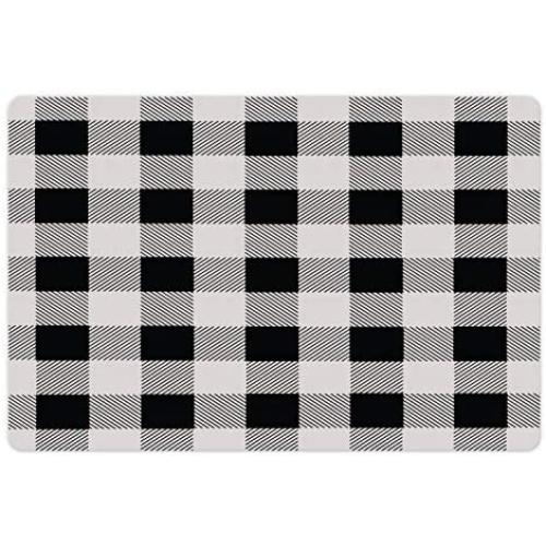 Lunarable Plaid Pet Mat for Food and Water, Monochrome Traditional Lumberjack Pattern Repating Checkered Squares Design, Non-Slip Rubber Mat for Dogs and Cats, 18'' X 12'', Cream Black