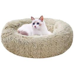 Zerohub Calming Dog Bed, Ultra Soft Faux Fur Donut Cuddler Dog Bed with Anti-Slip & Waterproof Base, Machine Washable Round Pet Bed for Small Medium Dogs and Cats (Multiple Sizes)