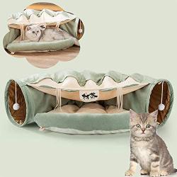 Tylu Toy Foldable Cat Tunnel Cat Aisle Cat Bed Spring and Summer Machine Washable Waterproof Bottom Warming 2 in 1 Foldable Cave House Shape Nest Pet Sleeping Bed for Dogs & Cats